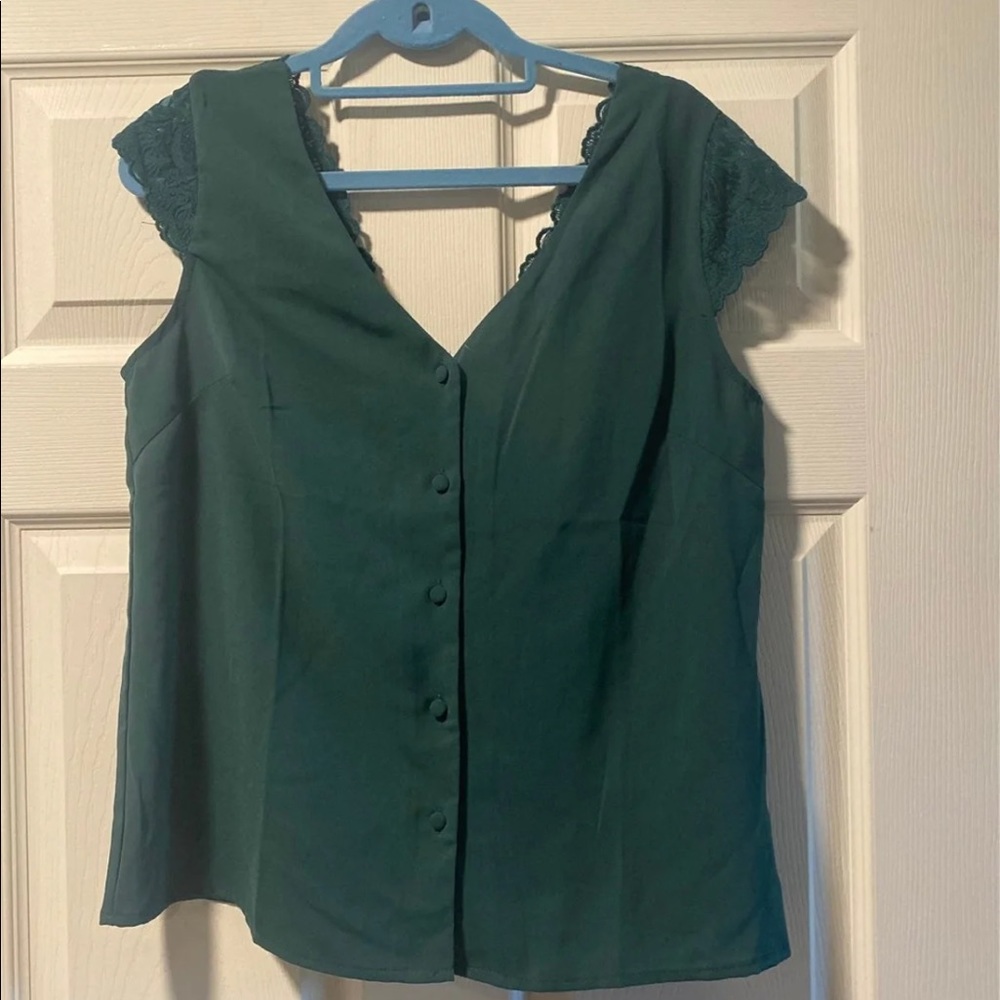 Emerald Lace Plunge Back Top
